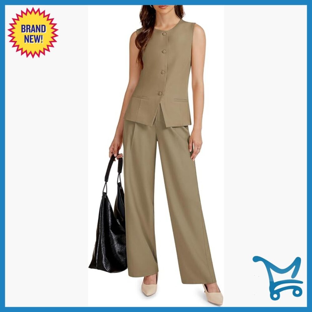 Sleeveless Vest and Wide Leg Pants Suit Set, Business Casual, Travel Blazer